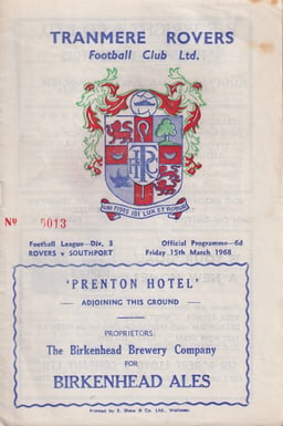 Tranmere Rovers v Southport Match Programme 1968-03-15
